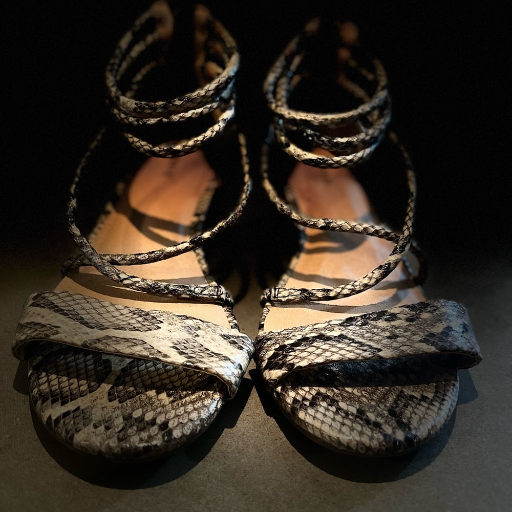 Snake Strappy Low Block Sandals